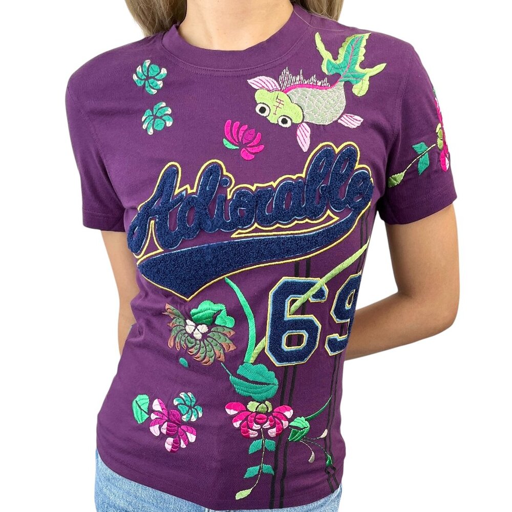 Christian Dior Vintage 2003 Logo T-shirt #38 Top Purple Embroidery [105416]